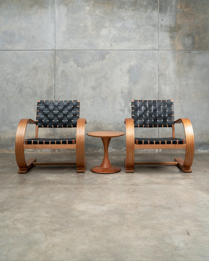 French Modernist Armchair Leather Armchair - wooden woven leather armchair - Larkwood Furniture