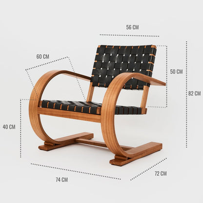 French Modernist Armchair | Full-Grain Leather Woven