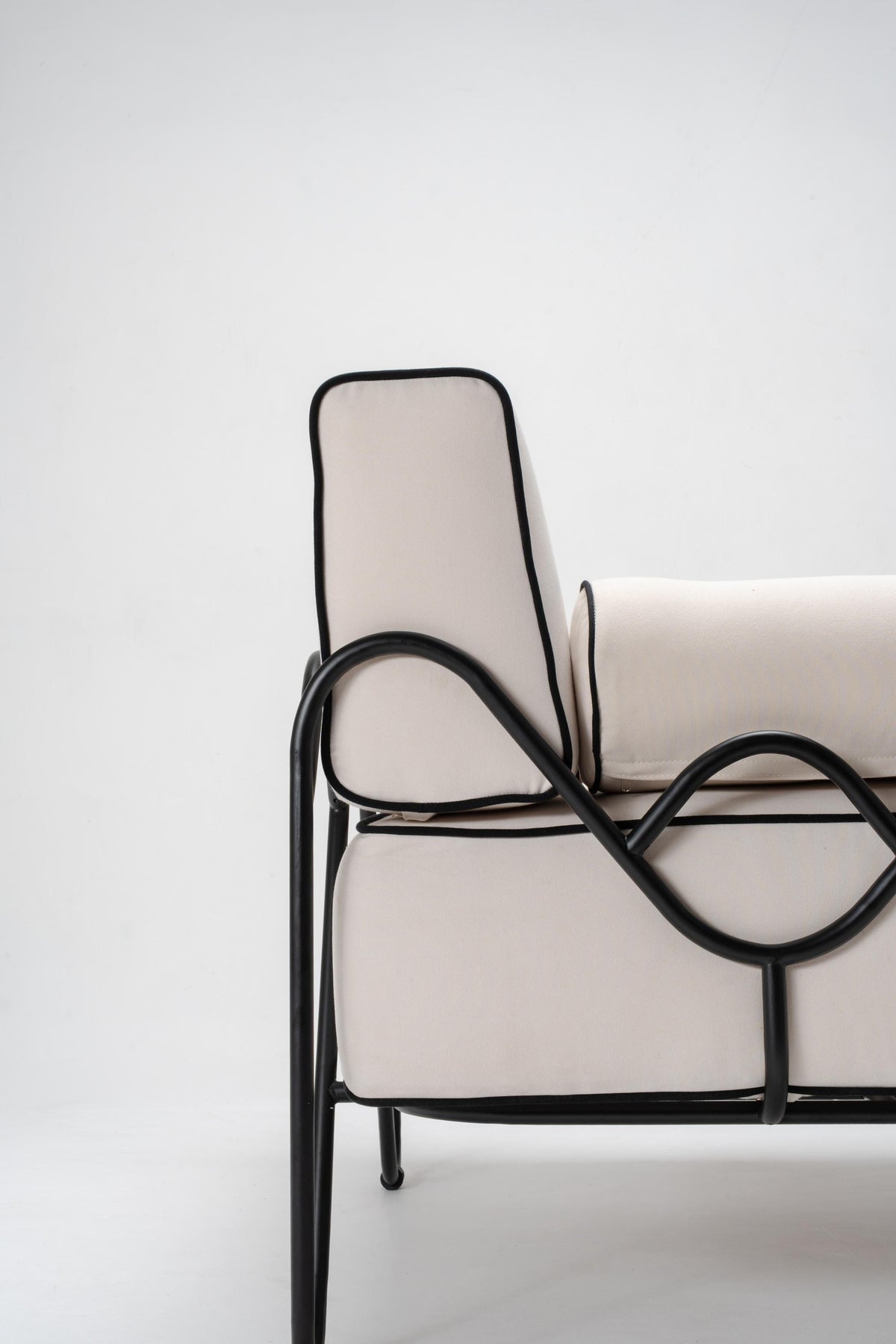 powder coated outdoor furniture, white cushion with black frame