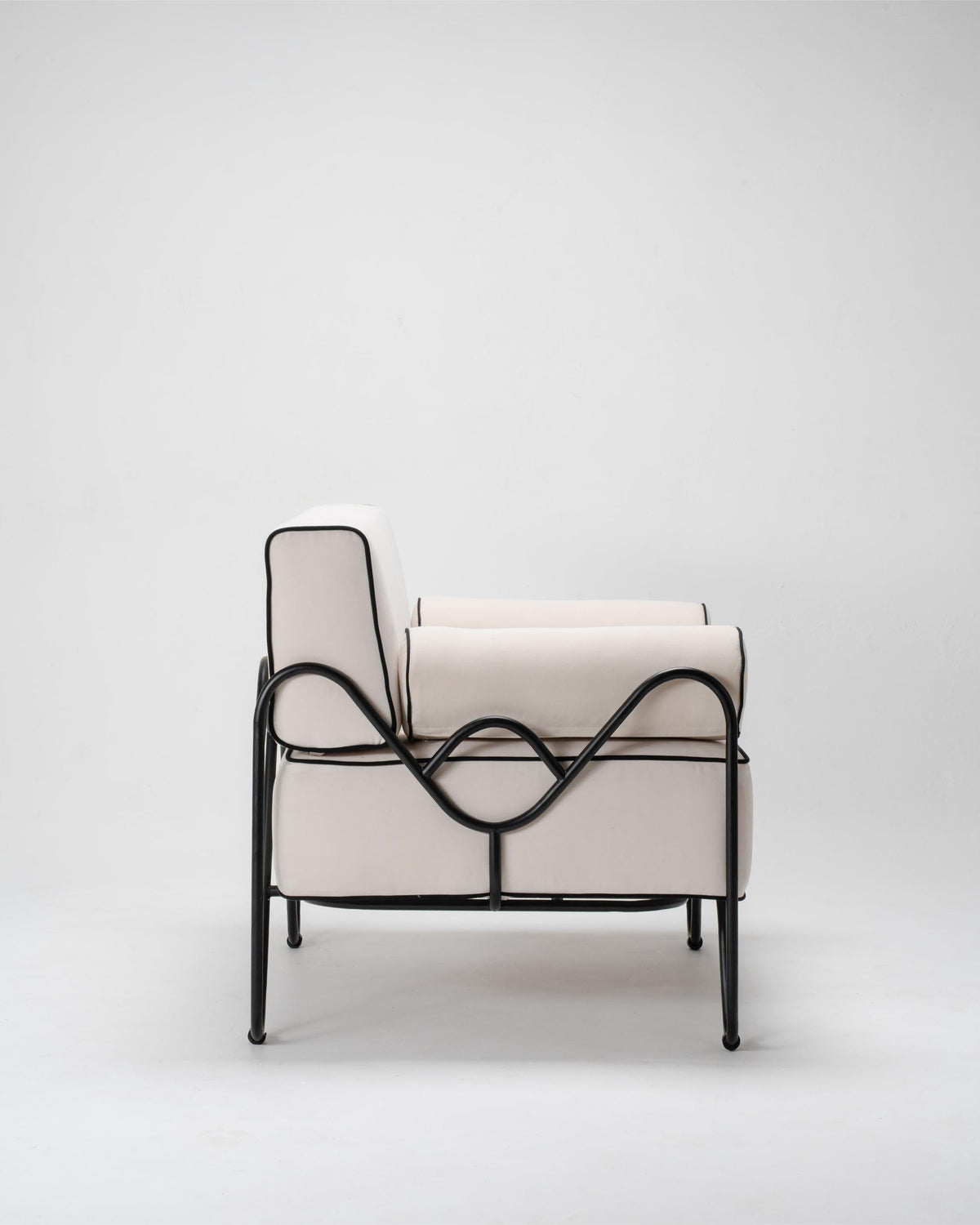 outdoor armchair australia, white cushion, black powder coated metal furniture