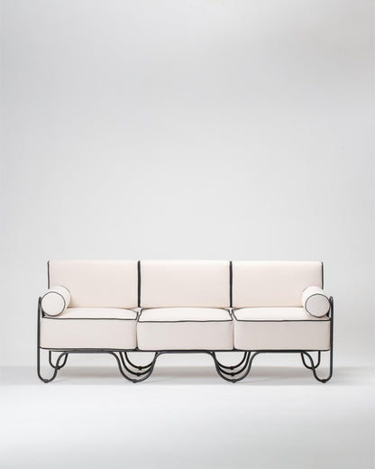 Modern white outdoor sofa with metal frame