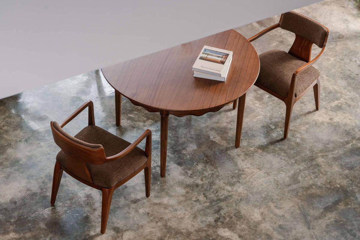 Wooden dining table with two chairs