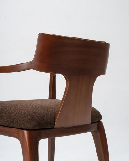 Brown chair dining, made of mahogany wood, upholstered with brown fabric