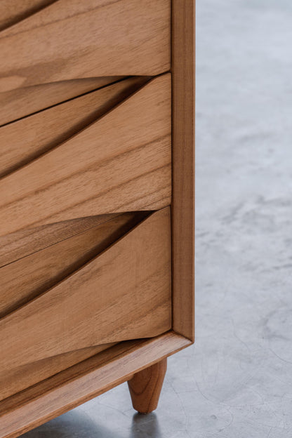 three drawer nightstand, wooden construction